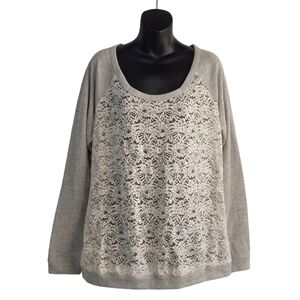 Maurices Women's Gray Cream Lace on Front & Back Sweatshirt Size XL NWT